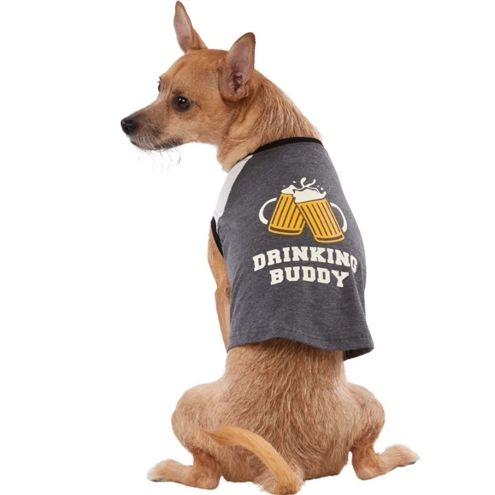 Top Paw Drinking Buddy Beer Graphic Dog Tee L
